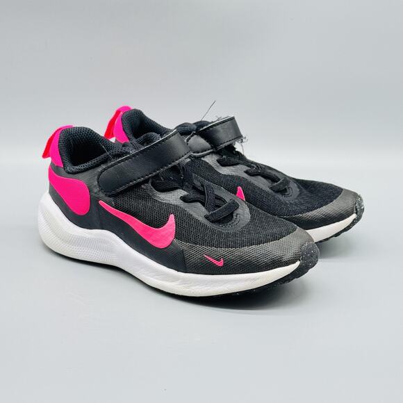 Nike Shoes Kids Girls 11 C Black Pink White Easy On Athletic Running Sneakers - Picture 2 of 12